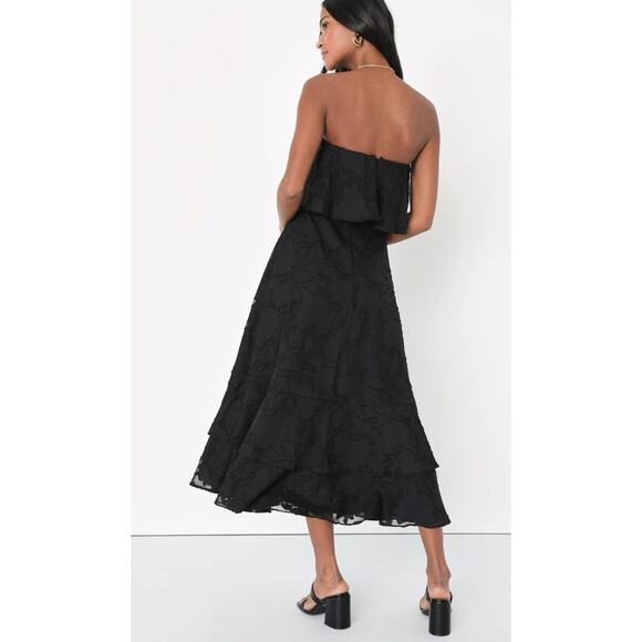 Lulus Womens Love You So Truly Strapless Midi Dress M Black Burnout Floral - Picture 2 of 13